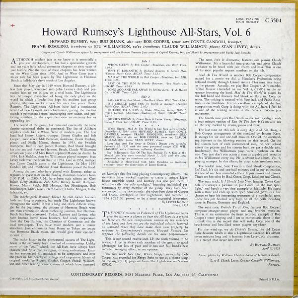 Howard Rumsey's Lighthouse All-Stars - Vol. 6 (Vinyl, LP, Album) Very Good (VG) / Poor (P)