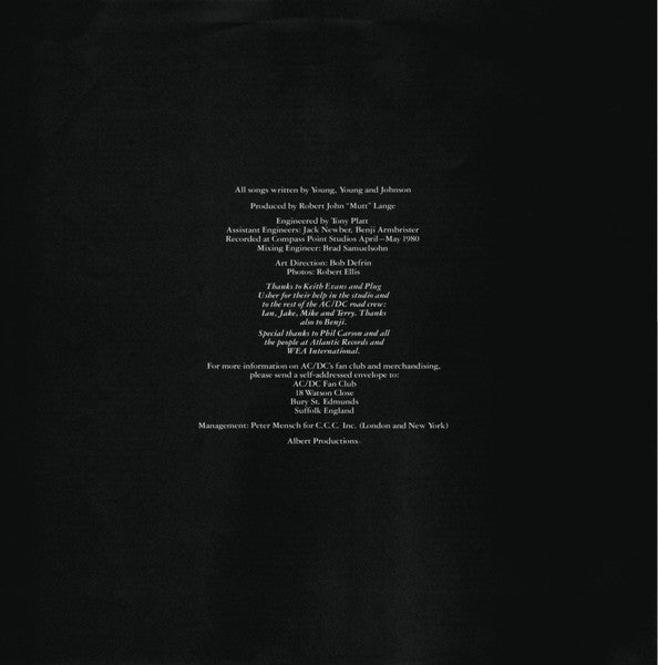 AC/DC - Back In Black (Vinyl, LP, Album, Stereo)