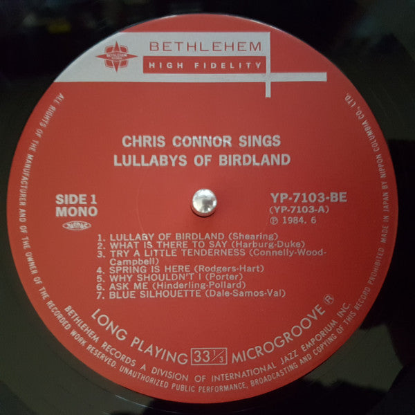 Chris Connor - Sings Lullabys Of Birdland (Vinyl, LP, Album, Mono) Near Mint (NM or M-) / Very Good Plus (VG+)
