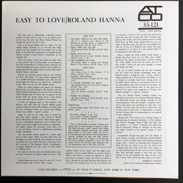 Roland Hanna - Easy To Love (Vinyl, LP, Album, Reissue) Very Good Plus (VG+) / Very Good Plus (VG+)