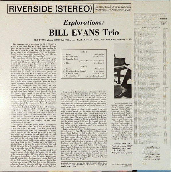 The Bill Evans Trio - Explorations (Vinyl, LP, Album, Reissue, Stereo)