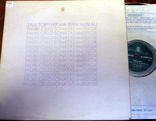 Gabriel Fauré - Cello Sonatas And Élegie (Vinyl, LP, Reissue, Stereo) Very Good (VG) / Very Good (VG)