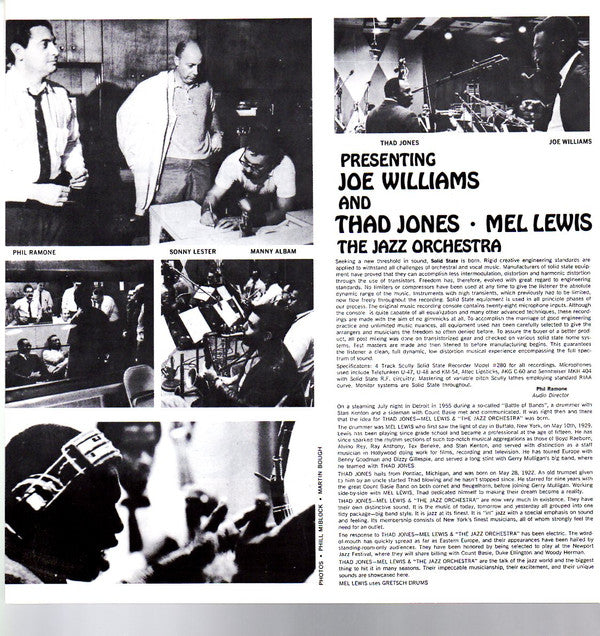 Joe Williams - Presenting Joe Williams And Thad Jones • Mel Lewis, The Jazz Orchestra (Vinyl, LP, Album, Limited Edition, Repress, Stereo) Very Good Plus (VG+) / Very Good (VG)