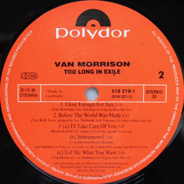 Van Morrison - Too Long In Exile (2xVinyl, LP, Album, Stereo) Very Good (VG) / Very Good Plus (VG+)
