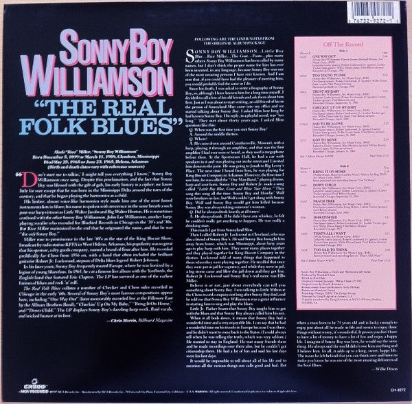 Sonny Boy Williamson (2) - The Real Folk Blues (Vinyl, LP, Album, Reissue) Very Good (VG) / Good Plus (G+)