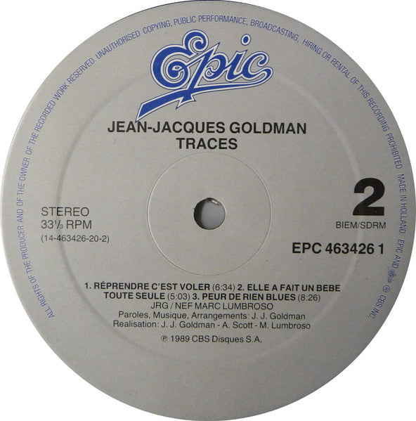 Jean-Jacques Goldman - Traces (2xVinyl, LP, Album) Very Good Plus (VG+) / Very Good (VG)