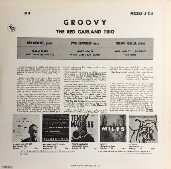 The Red Garland Trio - Groovy (Vinyl, LP, Album, Reissue, Mono)