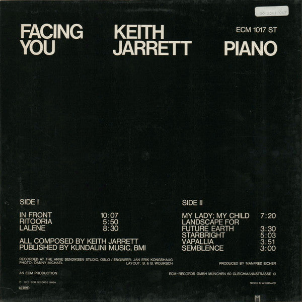 Keith Jarrett - Facing You (Vinyl, LP, Album, Reissue, Stereo) Very Good Plus (VG+) / Very Good Plus (VG+)