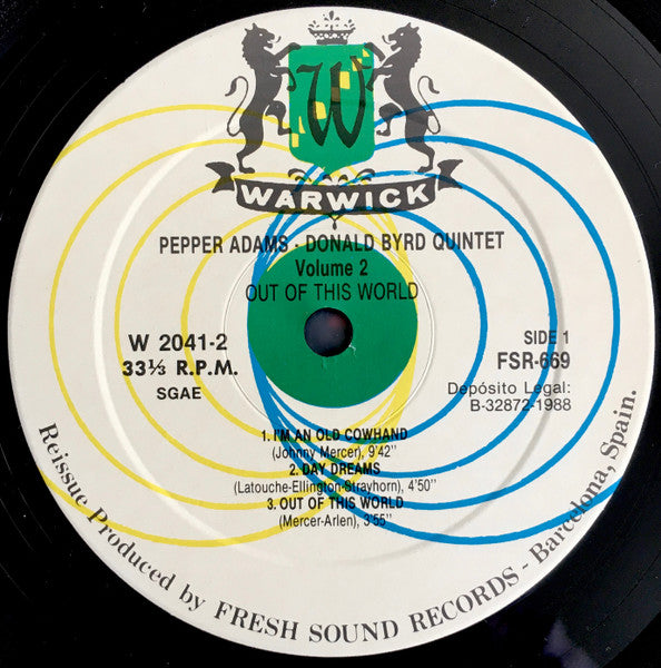 Pepper Adams Donald Byrd Quintet - Out Of This World, Vol. 2 (Vinyl, LP, Album, Reissue) Very Good (VG) / Very Good (VG)
