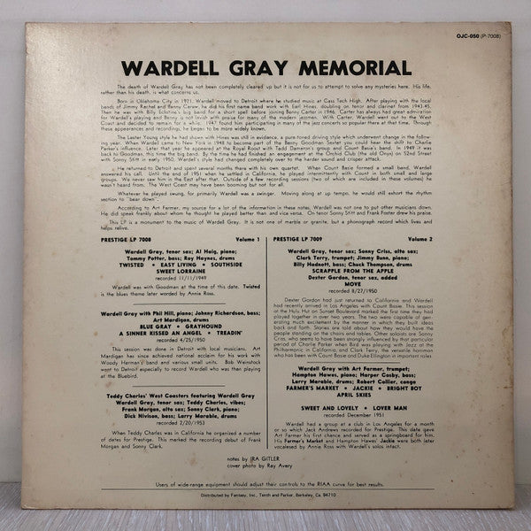 Wardell Gray - Memorial Volume 1 (Vinyl, LP, Album, Reissue)