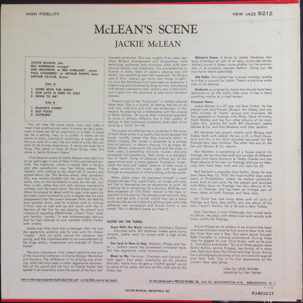 Jackie McLean - McLean's Scene (Vinyl, LP, Album, Reissue, Mono) Very Good Plus (VG+) / Very Good (VG)