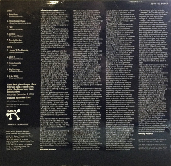 Oscar Peterson - "Satch" And "Josh" (Vinyl, LP, Album, Stereo) Very Good (VG) / Good Plus (G+)