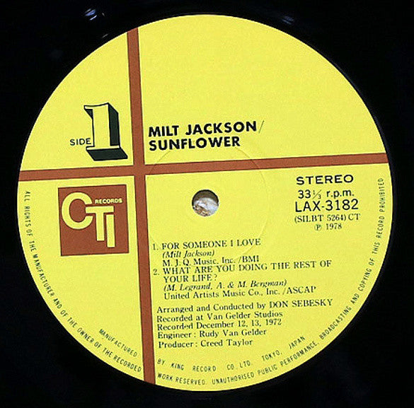 Milt Jackson - Sunflower (Vinyl, LP, Album, Limited Edition, Reissue)