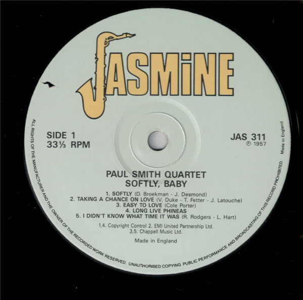 Paul Smith Quartet - Softly, Baby (Vinyl, LP, Reissue) Very Good Plus (VG+) / Very Good Plus (VG+)