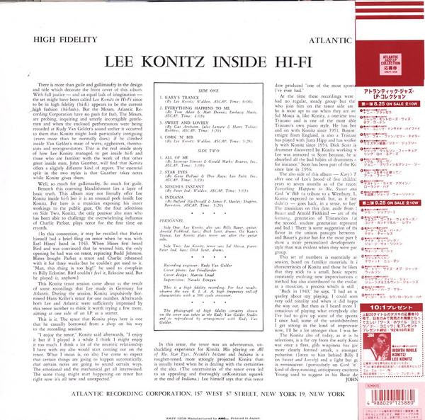 Lee Konitz - Inside Hi-Fi (Vinyl, LP, Album, Limited Edition, Reissue, Stereo) Good Plus (G+) / Very Good Plus (VG+)