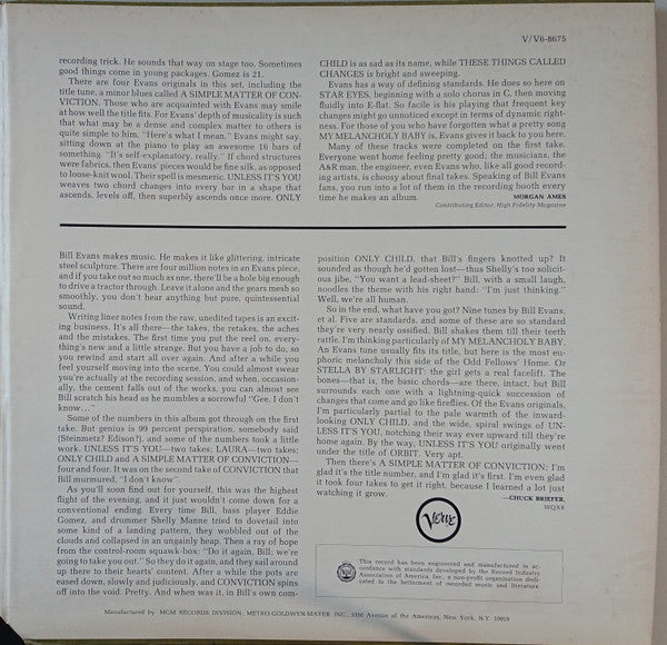 Bill Evans - A Simple Matter Of Conviction (Vinyl, LP, Album, Stereo)