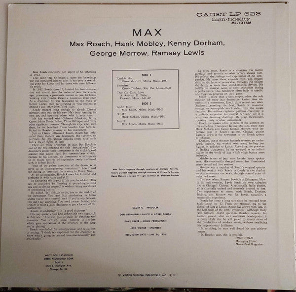 Max Roach Quintet - Max (Vinyl, LP, Album, Reissue) Near Mint (NM or M-) / Good Plus (G+)