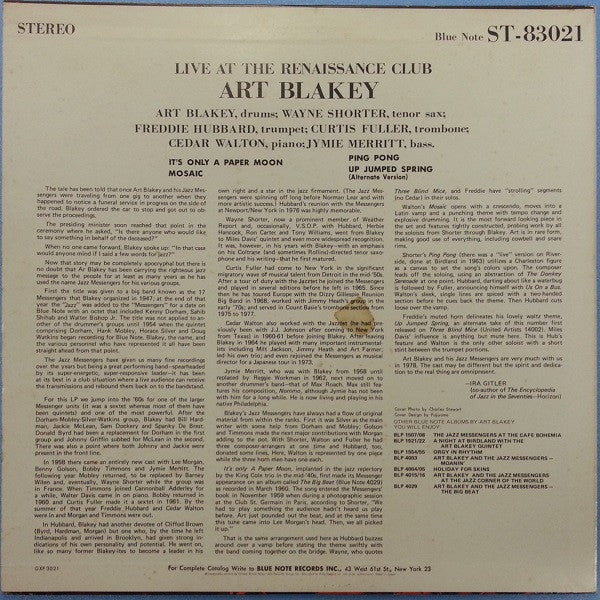 Art Blakey - Live At The Renaissance Club (Vinyl, LP, Album, Limited Edition, Stereo) Near Mint (NM or M-) / Very Good Plus (VG+)