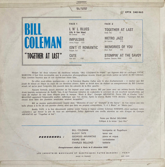 Bill Coleman (2) - Together At Last (Vinyl, LP, Album, Stereo) Good Plus (G+) / Good Plus (G+)