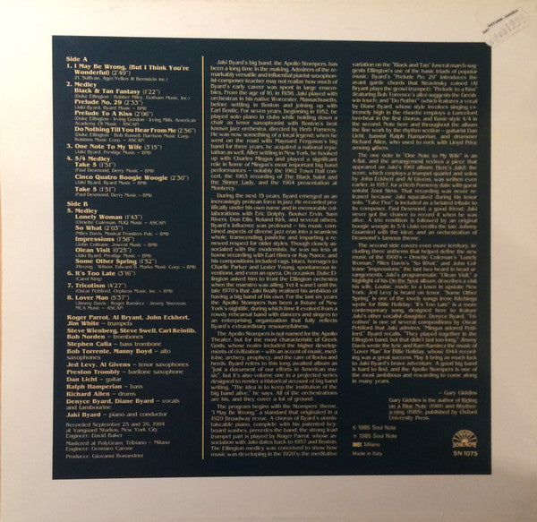 Jaki Byard And The Apollo Stompers - Phantasies (Vinyl, LP, Album) Very Good (VG) / Good Plus (G+)