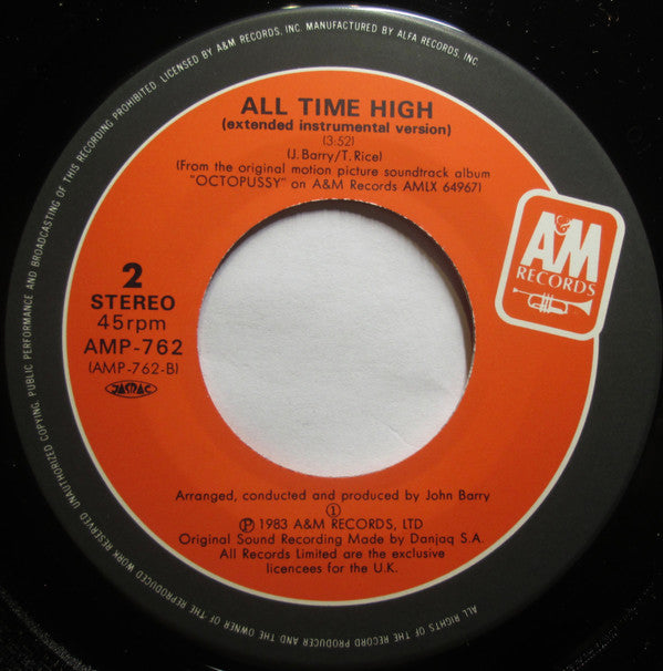 Rita Coolidge - All Time High (The Theme Song From Octopussy) (Vinyl, 7", 45 RPM, Single) Very Good Plus (VG+) / Very Good Plus (VG+)