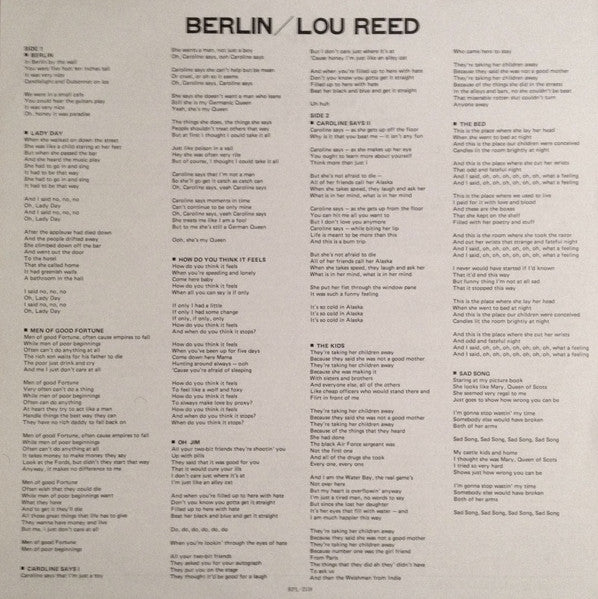 Lou Reed - Berlin (Vinyl, LP, Album, Reissue) Very Good Plus (VG+) / Very Good (VG)