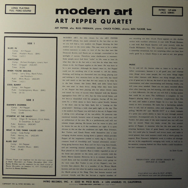 Art Pepper Quartet - Modern Art (Vinyl, LP, Album, Limited Edition, Reissue, Mono) Very Good Plus (VG+) / Very Good Plus (VG+)