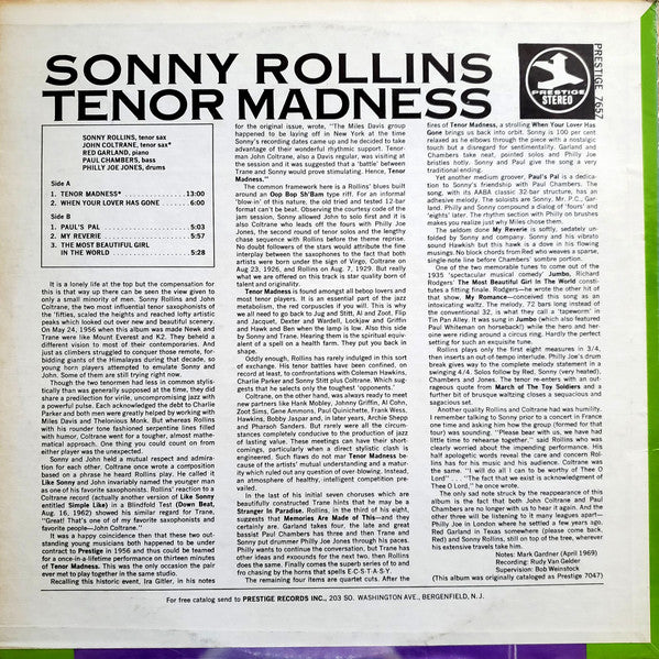 Sonny Rollins - Tenor Madness (Vinyl, LP, Album, Reissue, Stereo) Very Good Plus (VG+) / Very Good (VG)