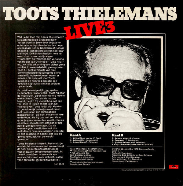 Toots Thielemans - Live 3 (Vinyl, LP, Album, Stereo)