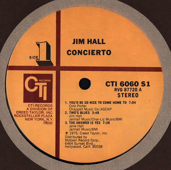 Jim Hall - Concierto (Vinyl, LP, Album, Stereo) Very Good (VG) / Good Plus (G+)