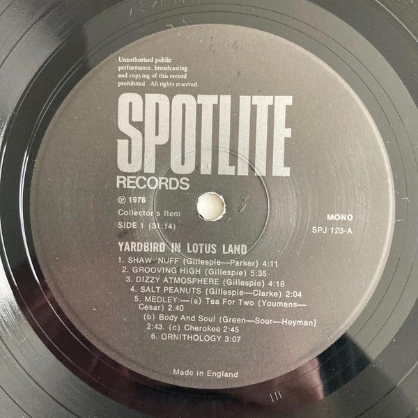 Charlie Parker - Yardbird In Lotus Land (Vinyl, LP) Very Good (VG) / Very Good Plus (VG+)