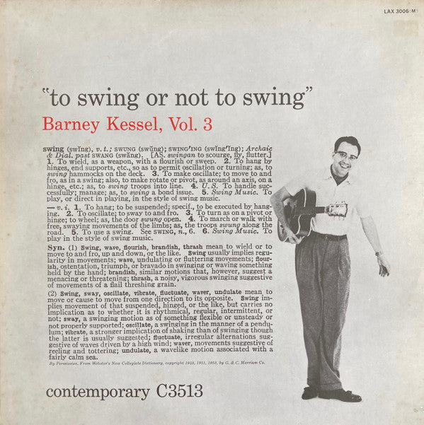 Barney Kessel - Vol. 3, To Swing Or Not To Swing (Vinyl, LP, Album, Limited Edition, Mono) Near Mint (NM or M-) / Very Good Plus (VG+)