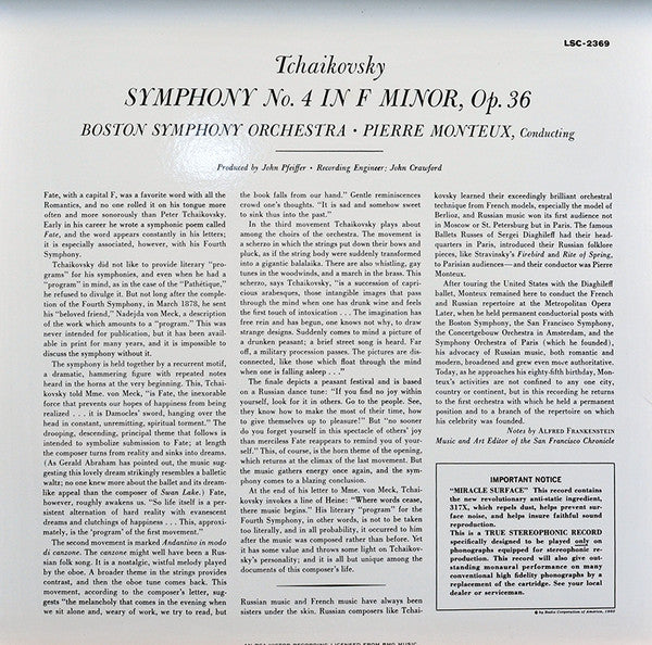 Pyotr Ilyich Tchaikovsky - Symphony No. 4 (Vinyl, LP, Limited Edition, Reissue, Remastered, Stereo) Very Good Plus (VG+) / Very Good Plus (VG+)