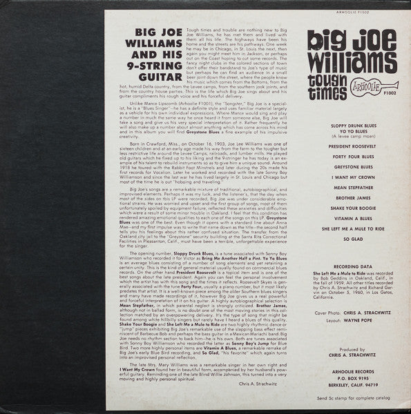 Big Joe Williams - Tough Times (Vinyl, LP, Album, Reissue) Very Good (VG) / Fair (F)