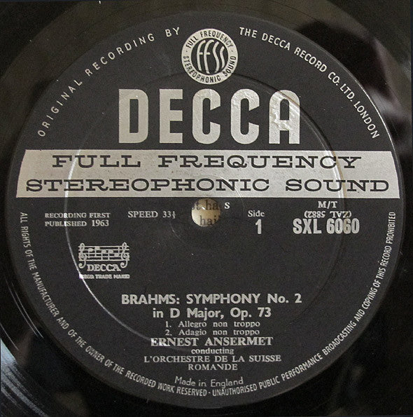 Johannes Brahms - Second Symphony ∙Tragic Overture (Vinyl, LP, Stereo) Very Good Plus (VG+) / Very Good Plus (VG+)