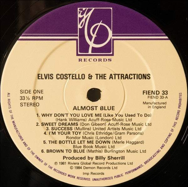 Elvis Costello & The Attractions - Almost Blue (Vinyl, LP, Album, R...