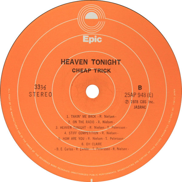 Cheap Trick - Heaven Tonight (Vinyl, LP, Album) Near Mint (NM or M-) / Very Good (VG)