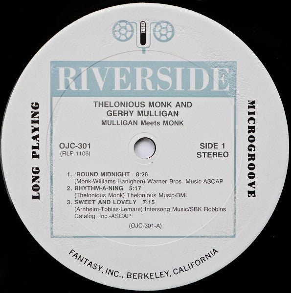 Thelonious Monk - Mulligan Meets Monk (Vinyl, LP, Album, Reissue, Remastered, Stereo) Very Good (VG) / Very Good Plus (VG+)