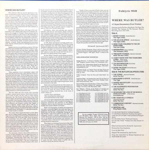 Various - Where Was Butler? - A Calypso Documentary From Trinidad (Vinyl, LP, Compilation) Very Good (VG) / Very Good (VG)