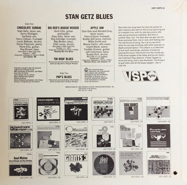 Stan Getz - Stan Getz Blues (Vinyl, LP, Compilation) Very Good (VG) / Very Good (VG)
