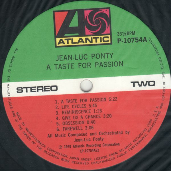 Jean-Luc Ponty - A Taste For Passion (Vinyl, LP, Album) Very Good (VG) / Very Good (VG)