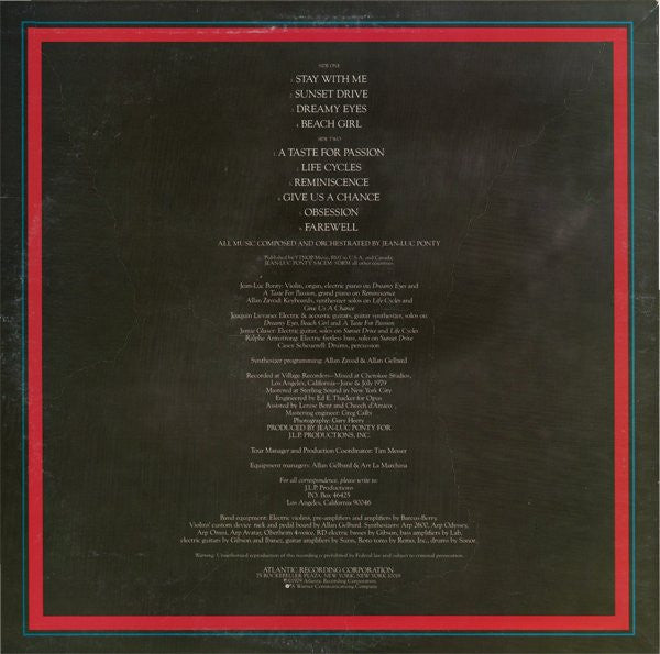 Jean-Luc Ponty - A Taste For Passion (Vinyl, LP, Album) Very Good (VG) / Very Good (VG)