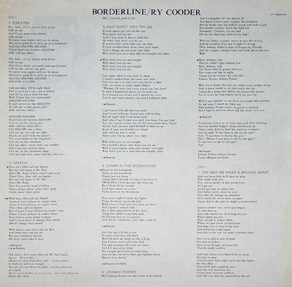 Ry Cooder - Borderline = ボーダーライン (Vinyl, LP, Album, Stereo) Very Good Plus (VG+) / Very Good Plus (VG+)