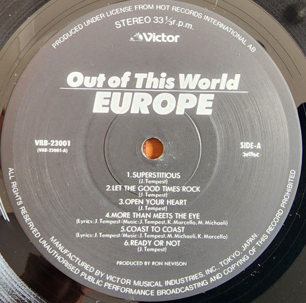 Europe (2) - Out Of This World (Vinyl, LP, Album) Very Good (VG) / Very Good Plus (VG+)