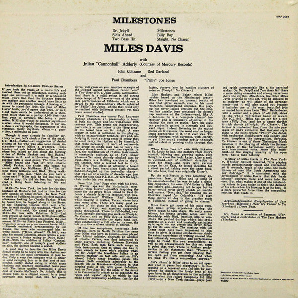 Miles Davis - Milestones = マイルストーンズ (Vinyl, LP, Album, Reissue, Mono)