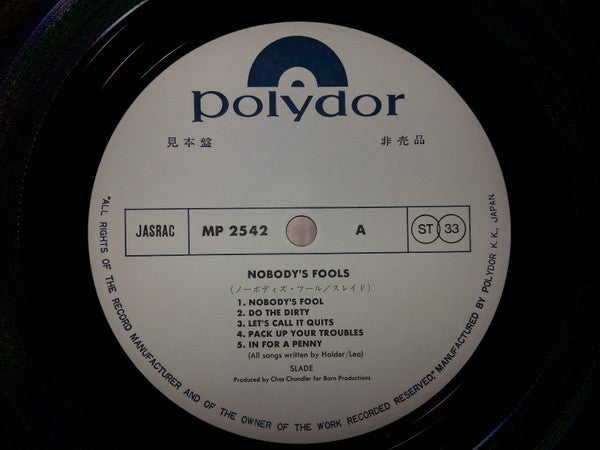 Slade - Nobody's Fools (Vinyl, LP, Album, Promo) Good Plus (G+) / Very Good (VG)
