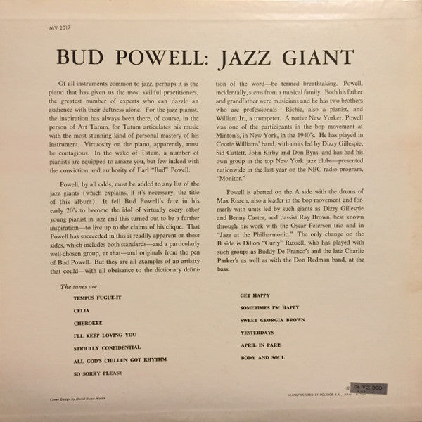 Bud Powell - Jazz Giant (Vinyl, LP, Album, Reissue, Mono) Good Plus (G+) / Very Good (VG)