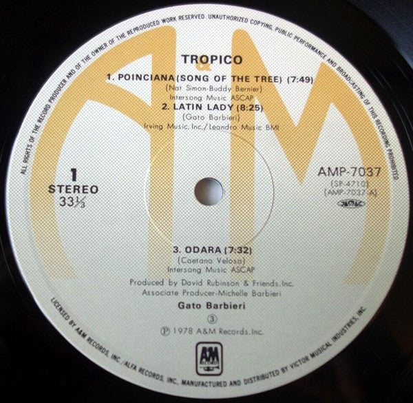 Gato Barbieri - Tropico (Vinyl, LP, Album, Reissue) Very Good Plus (VG+) / Very Good Plus (VG+)