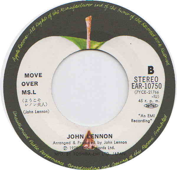 John Lennon - Stand By Me / Move Over Ms. L (Vinyl, 7", 45 RPM, Single, Stereo) Very Good Plus (VG+) / Very Good (VG)