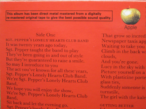 The Beatles - Sgt. Pepper's Lonely Hearts Club Band (Vinyl, LP, Album, Reissue, Remastered) Very Good Plus (VG+) / Near Mint (NM or M-)